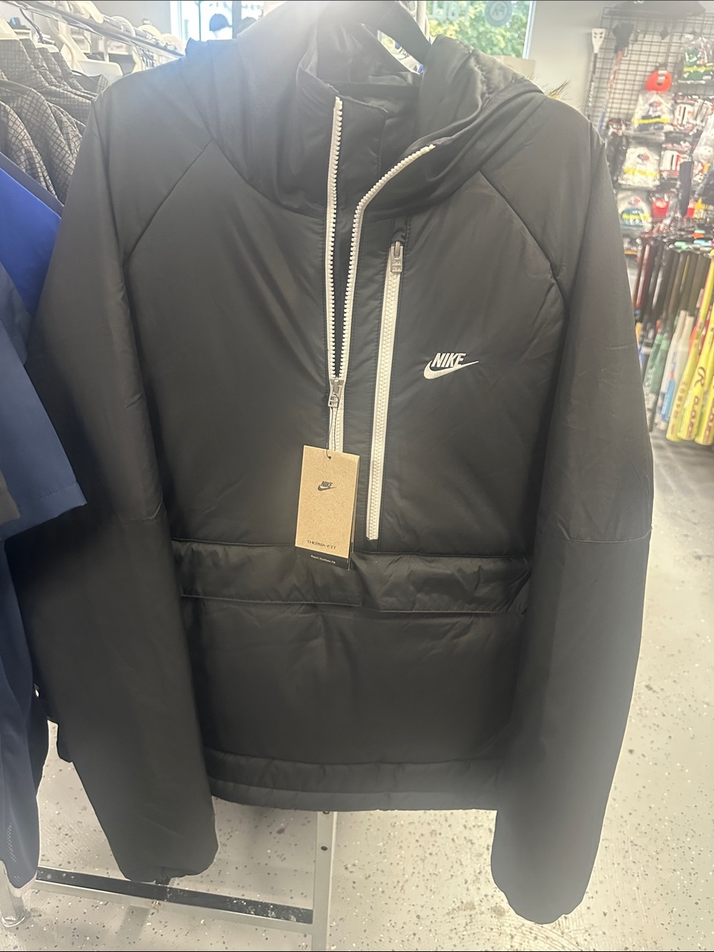 Nike Black Hooded Puffer Jacket with White Zip Details